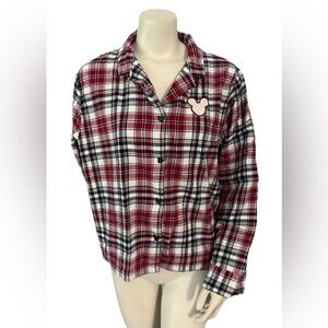 Disney Mickey Mouse Red Plaid Button Up Shirt Women’s XL Organic Cotton
